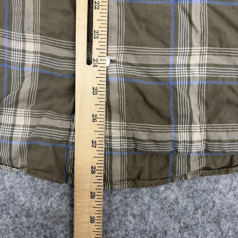 Banana Republic Shirt Mens L Green Plaid Organic Cotton Untucked Slim Fit Preppy